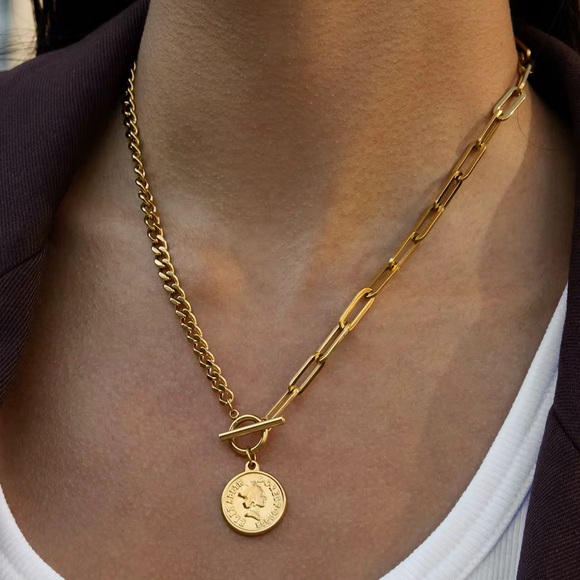 SahrzJewellery Jewelry - 18K Gold Plated Coin Pendant Necklace